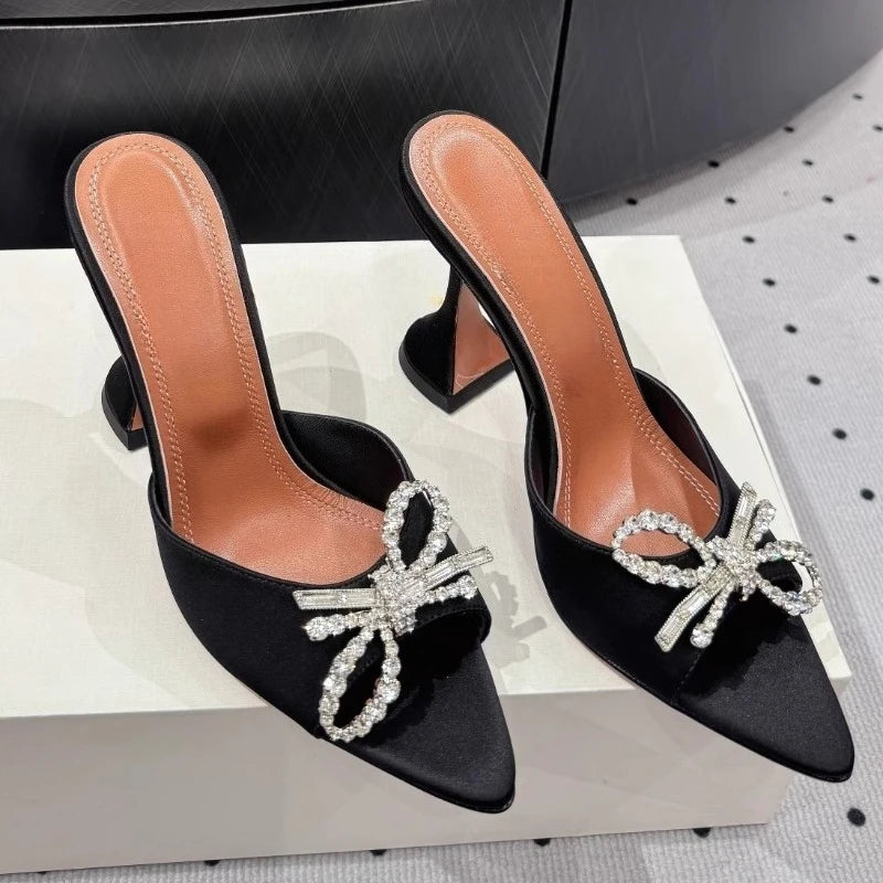 Bow Rhinestone Pointed Toe High Heel Sandals for Women