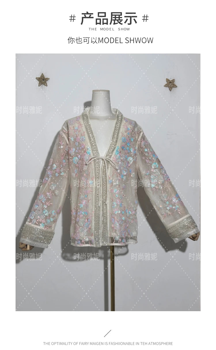 Fashion Heavy Sequin Beaded Women's Versatile Loose Trendy Embroidered Cardigan Top 2025 Autumn New Commuter Jacket