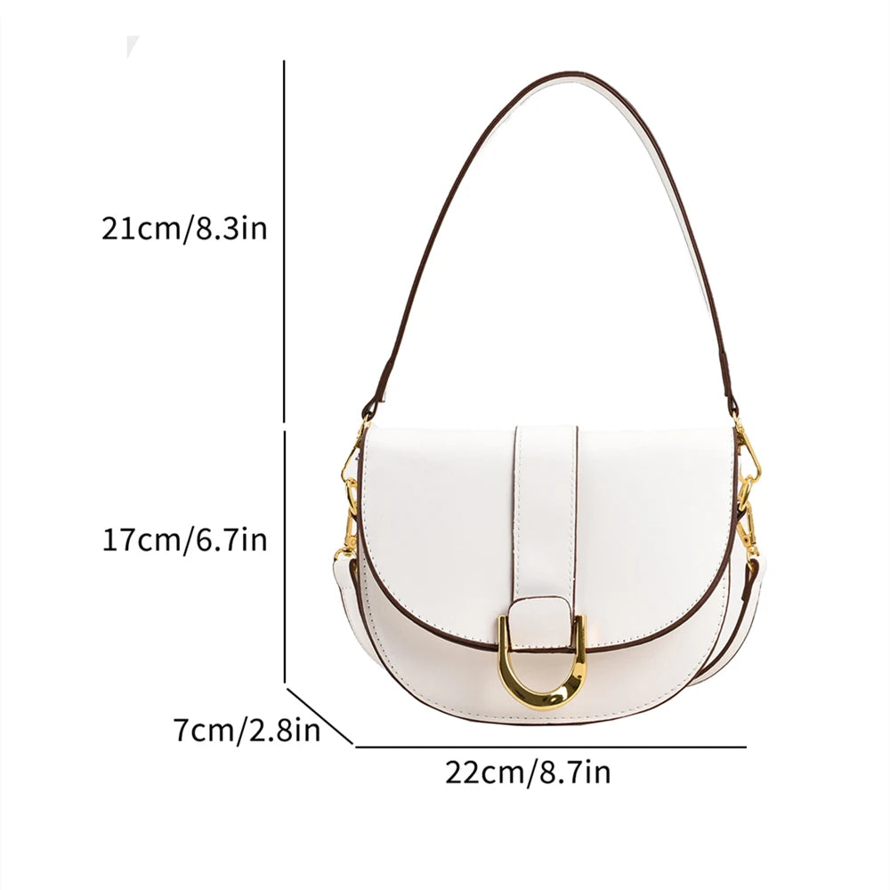Solid Color Leather With Golden Hardware Saddle Shoulder Bag for Women
