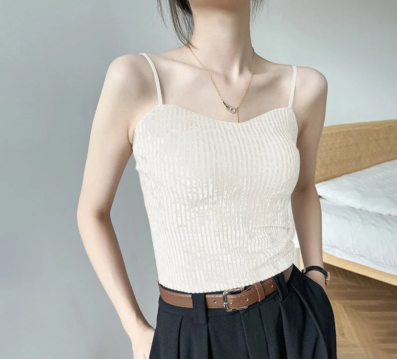 Knit Crop Tops for Women Sleeveless Sexy Vests New Spring Summer 2025 Backless Off Shoulder with Bra Pad Slim Casual Tank Camis