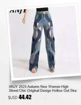 ANJY Autumn New Women's Streetwear Y2K Chic Fashion Safari Style Niche Personality Spliced Button Jeans Casual Denim Pants A7689