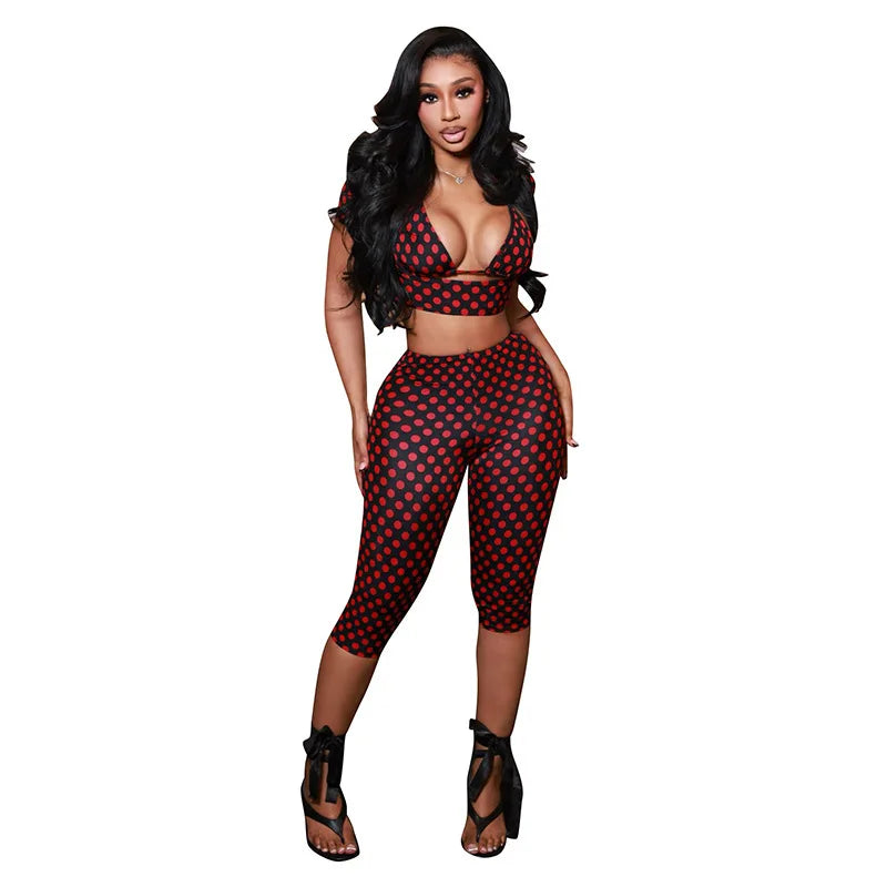 Dot Print Sexy Sling Tank Tracksuit Sets for Women