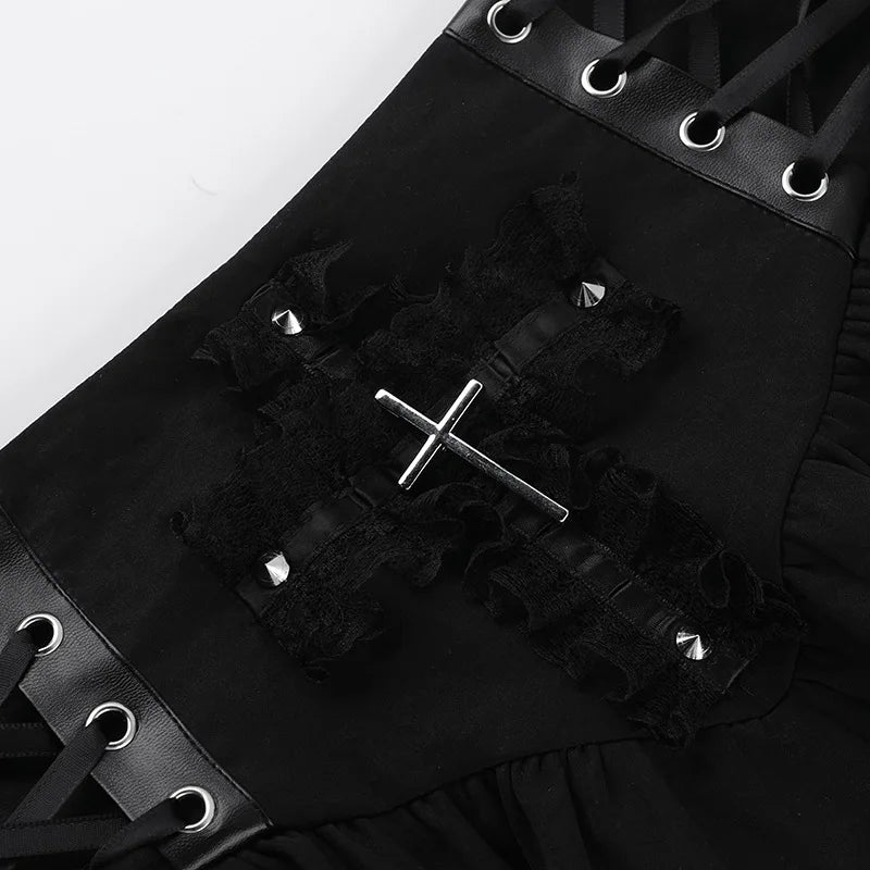 Cross Buckle Lace Embroidered Skirt