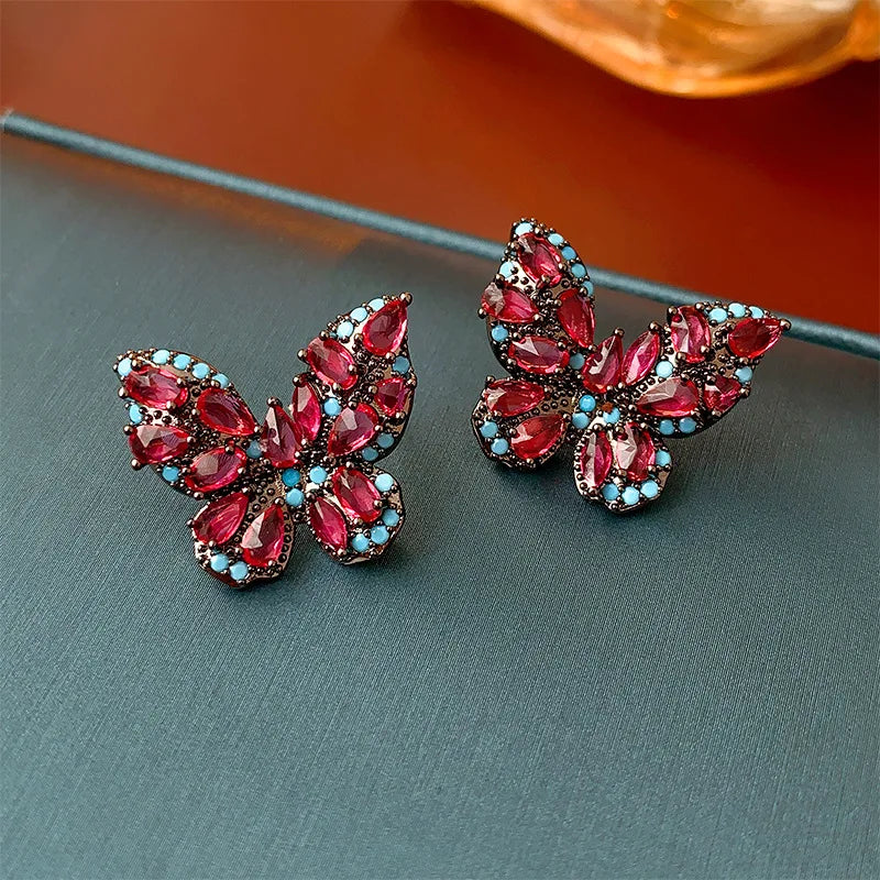 Colorful Butterfly Zircon Stud Earrings