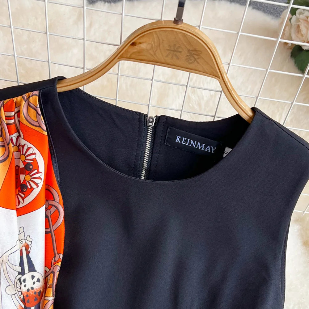 Vintage Sleeveless Round Neck Knee Length Dress for Women
