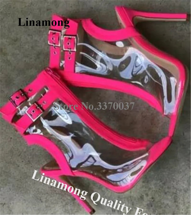 Clear Pink Peep Toe Gladiator Boots