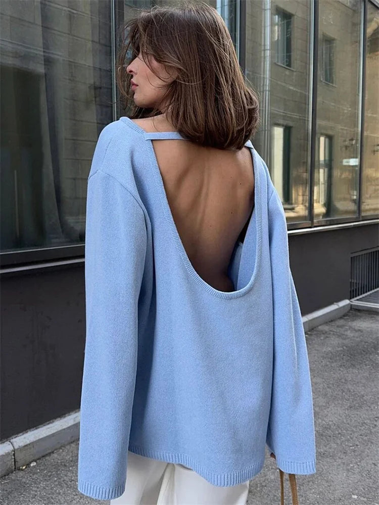 Backless Patchwork Knit Sweater