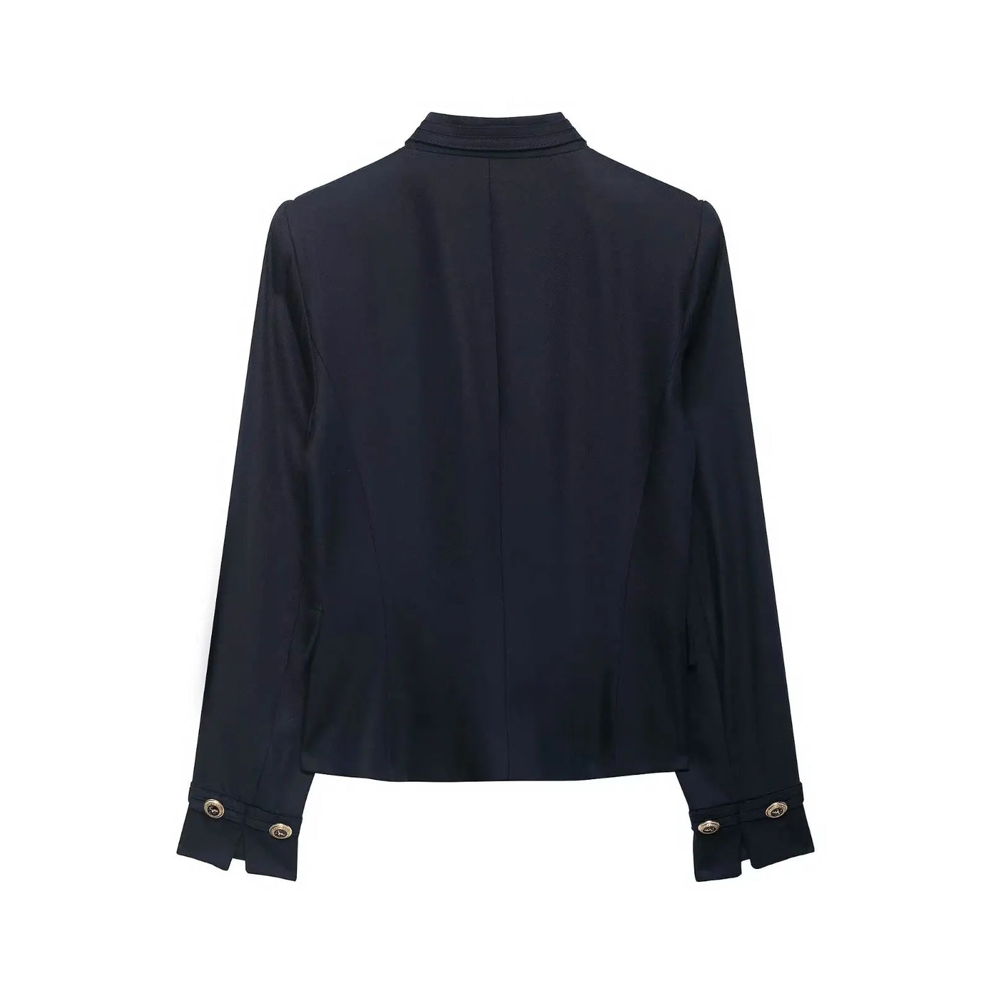 Stand Collar Single Breasted Navy Blue Coat for Women