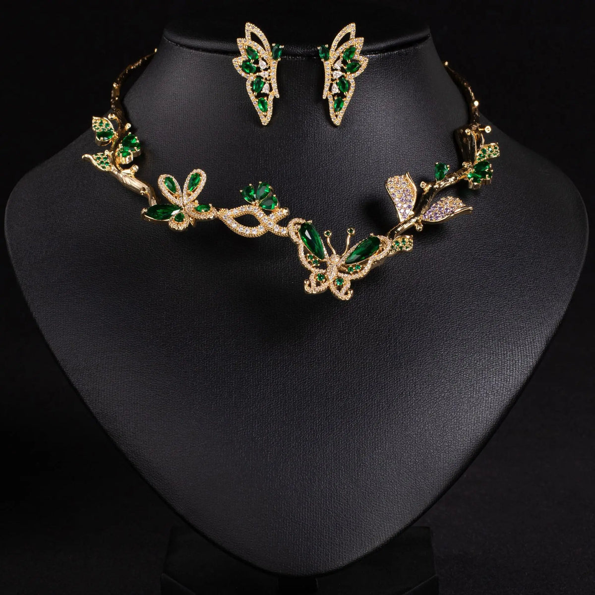 Purple Butterfly Zircon Necklace and Earring Set for Women