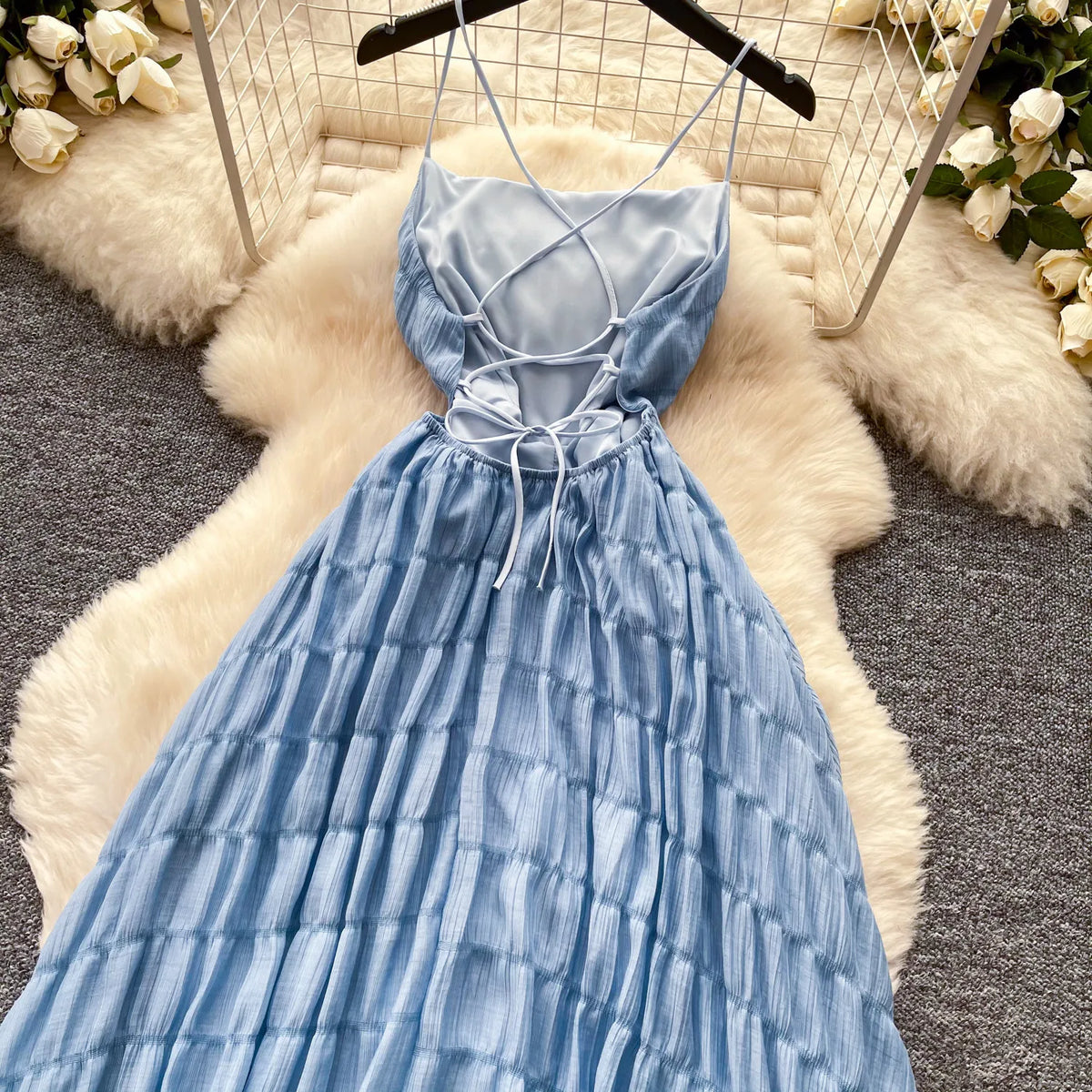Backless Lace Up Summer A-Line Maxi Sundress for Women