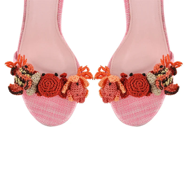 Pink Lace-Up Ankle Wrap Stiletto Sandals for Women