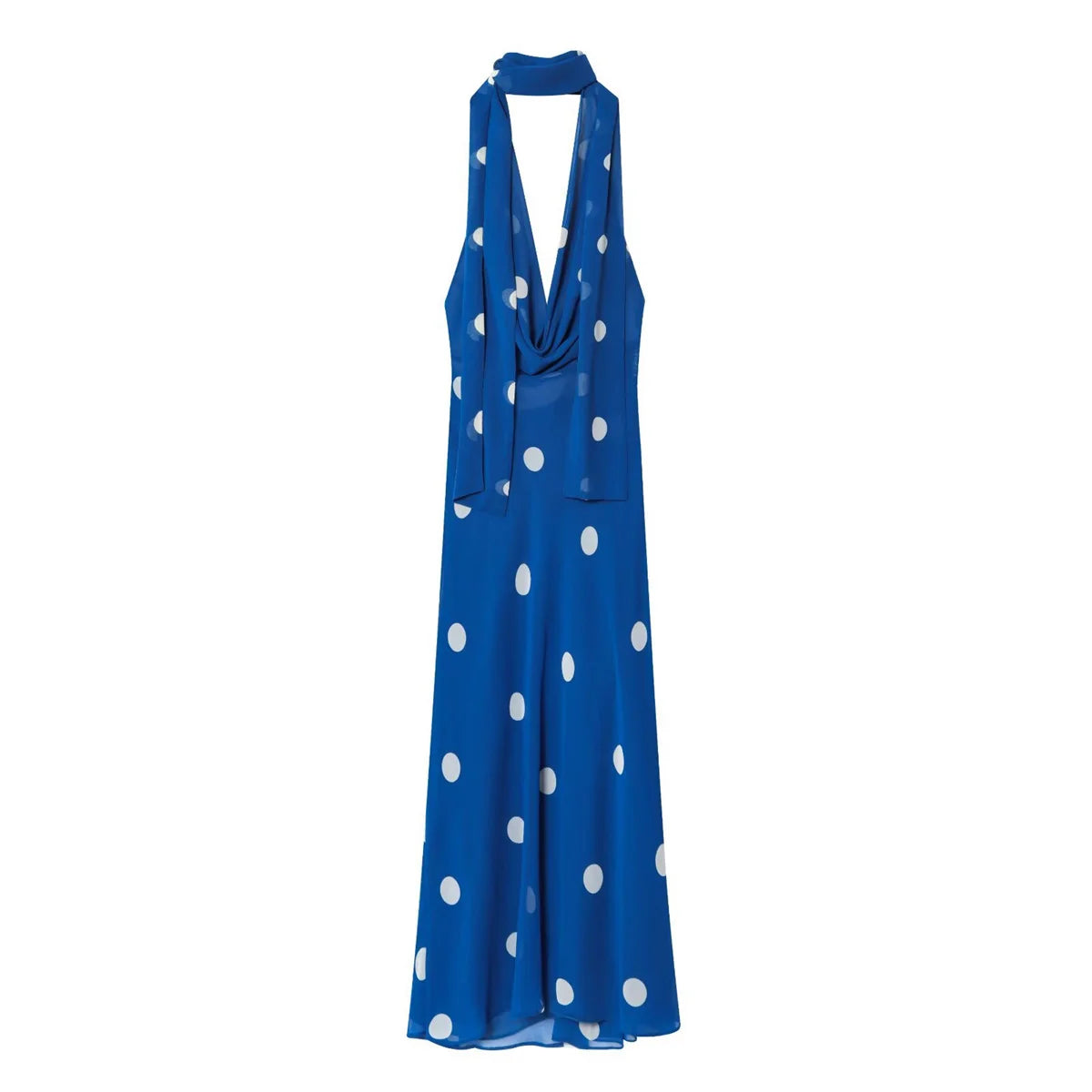 Vintage Polka Dot Backless Halter Maxi Dress for Women