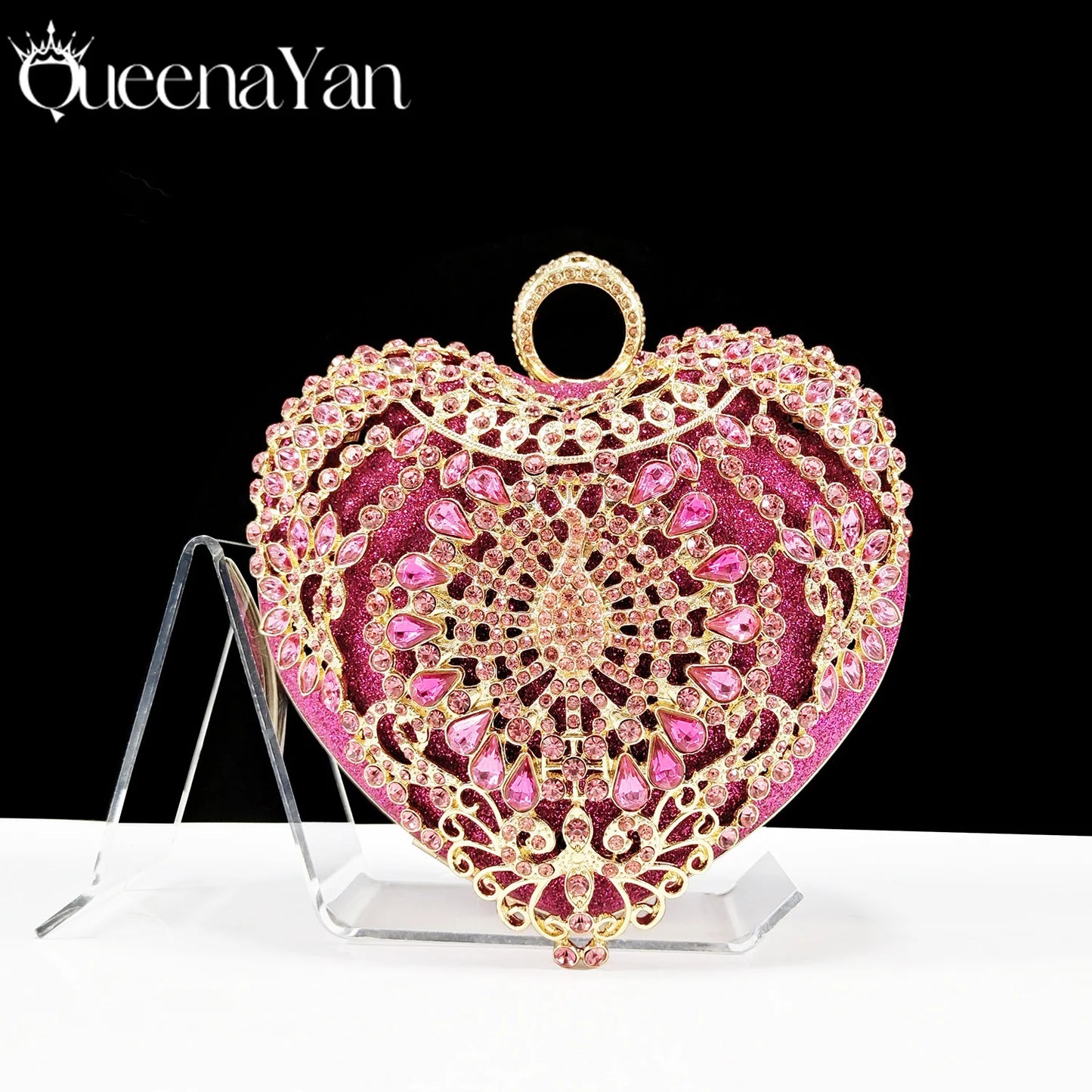 Italian Design Metal Rhinestone Decoration Ladies Evening Clutch Bag love Small Bag Chain Sky Blue Color Bag