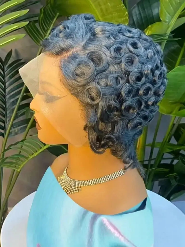 Curly Pixie Cut 13x4 Lace Front Short 6 Inch Layered Wig for Women