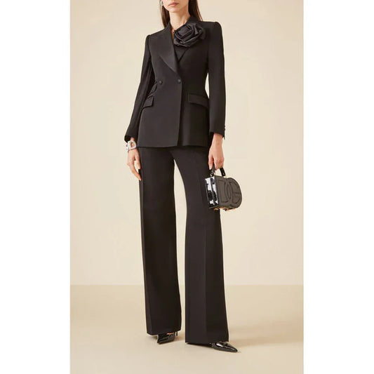 Black Double Breasted Suit Set