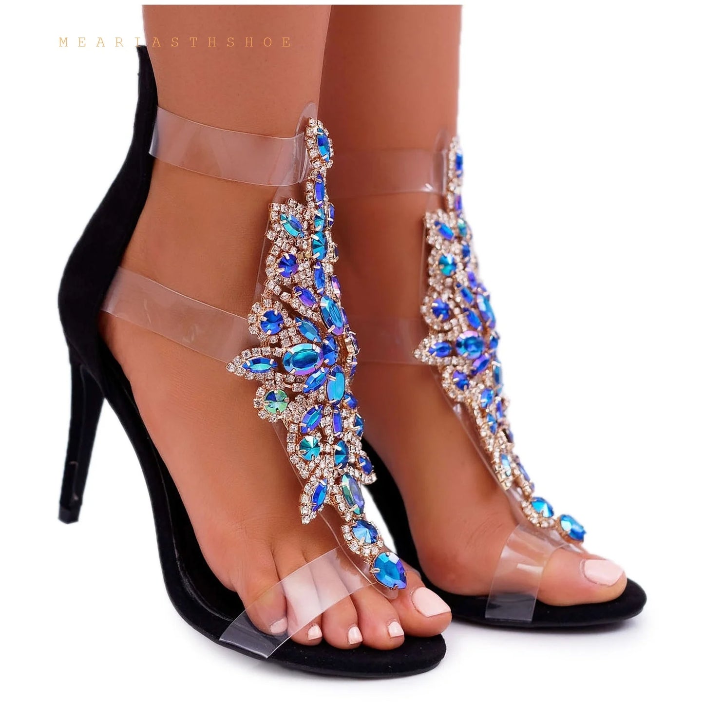 Clear Rhinestone T Strap Open Toe Gladiator Sandals For Women