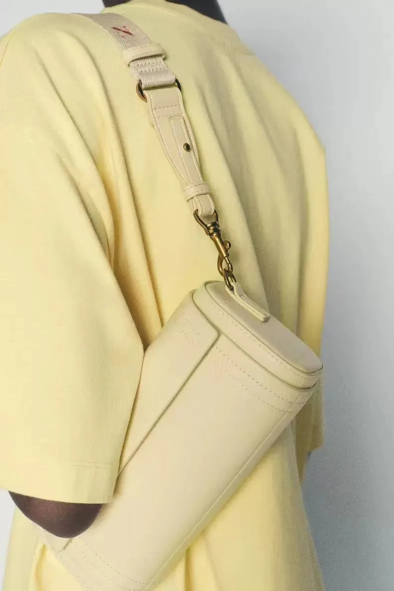 Autumn new women's bag, vanilla yellow flip cover versatile commuting cylindrical bag, cylindrical shoulder crossbody bag