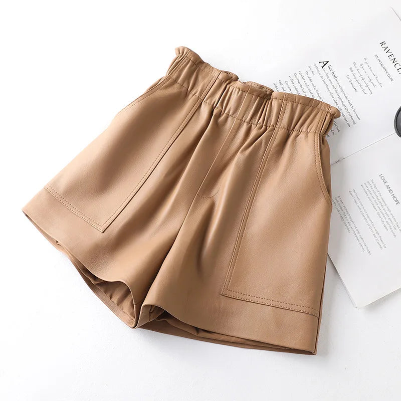 Genien Leather Shorts For Women 2025 New Fashion Elestic High Waist Short Pants Female Streetwear Shorts Casual Style
