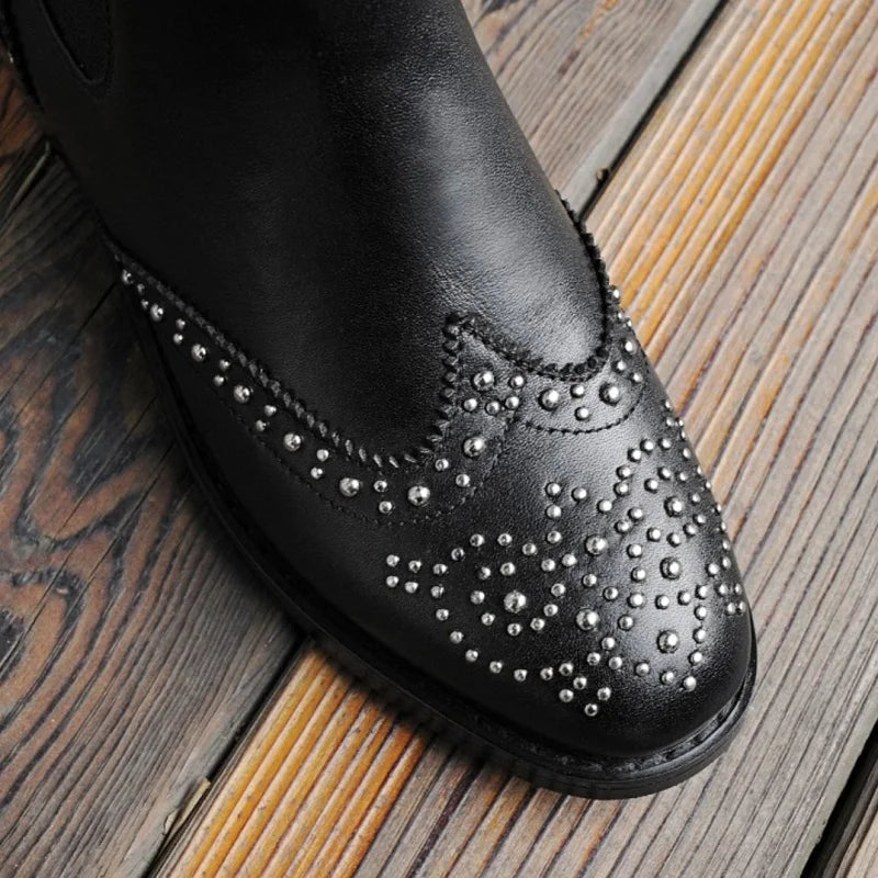 Rivet Patent Leather Slip On Ankle Boots for Women