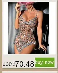 Sheer Metal Chain Backless Mini Dress Party Clubwear for Women