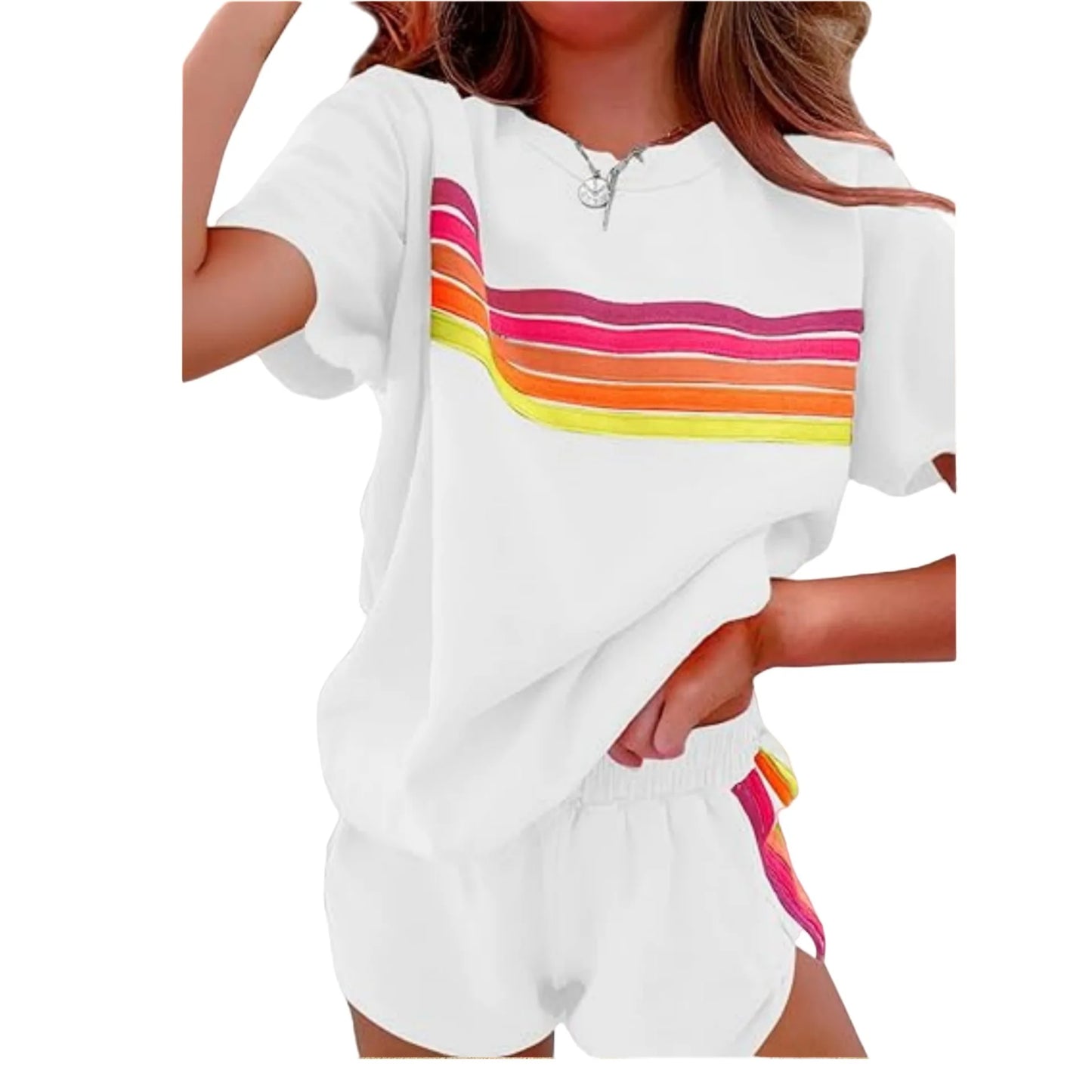 Casual Comfy Lightweight Stripe Top and Shorts Set for Women