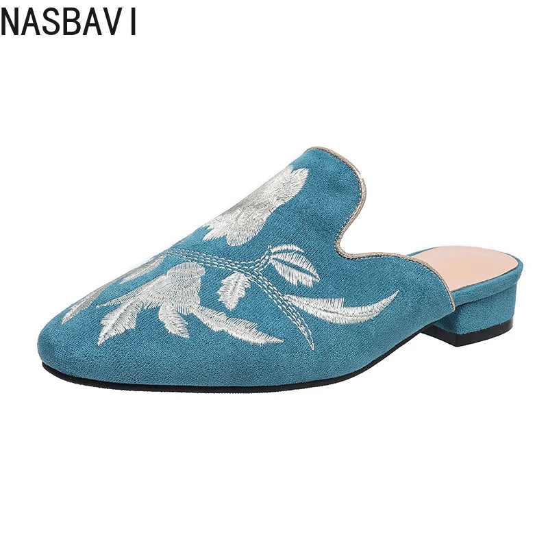 Chic Floral Velvet Embroidered Mules