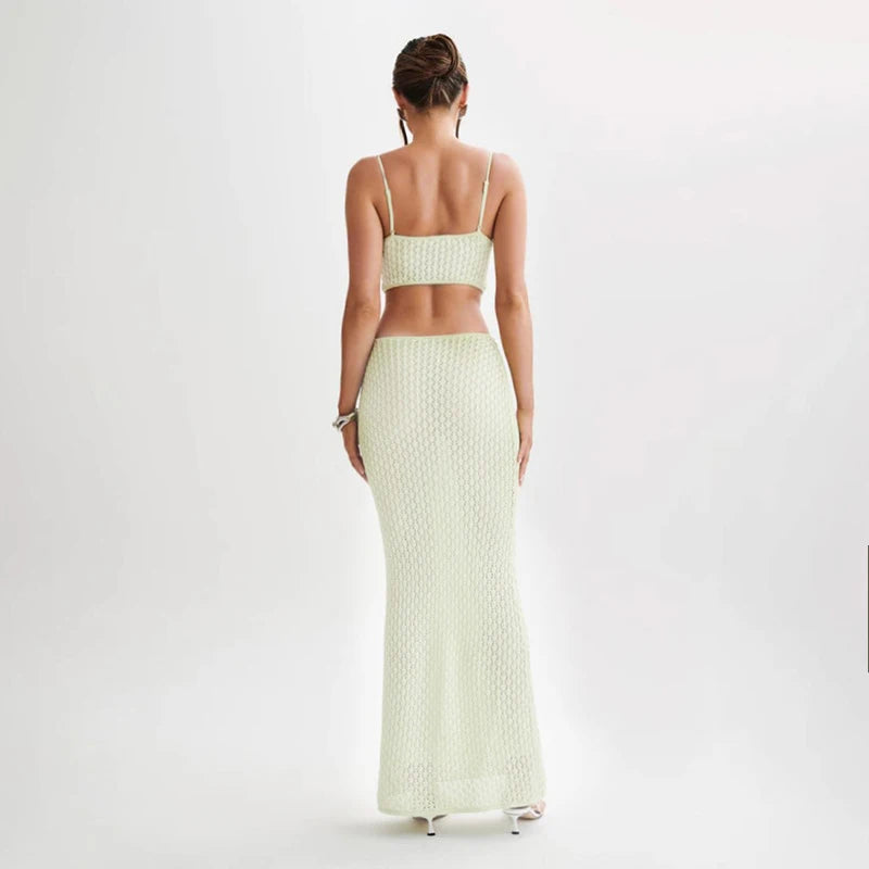 2024 Sexy See-through V Neck Cut Out Knit Beach Maxi Dress Summer Women's Holiday Elegant Outfit Swimsuit Cover Up Tunic A3094