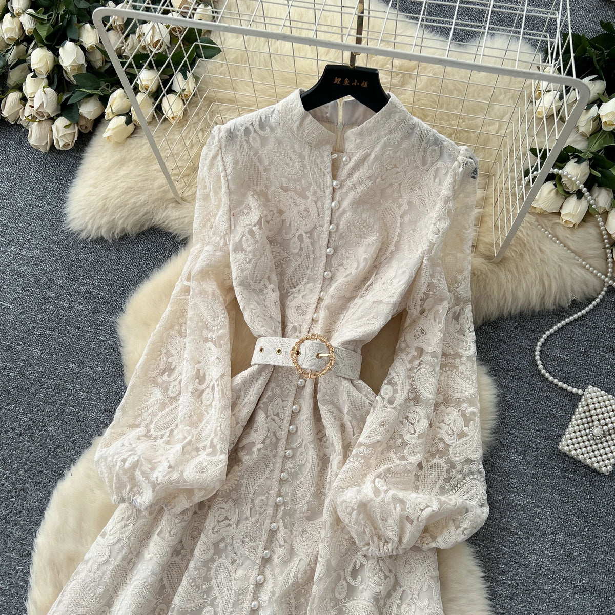 Crystal Belt Embroidered Maxi Dress
