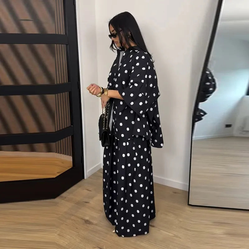 Elegant Polka Dot Shirt And Wide Leg Pants Set for Women