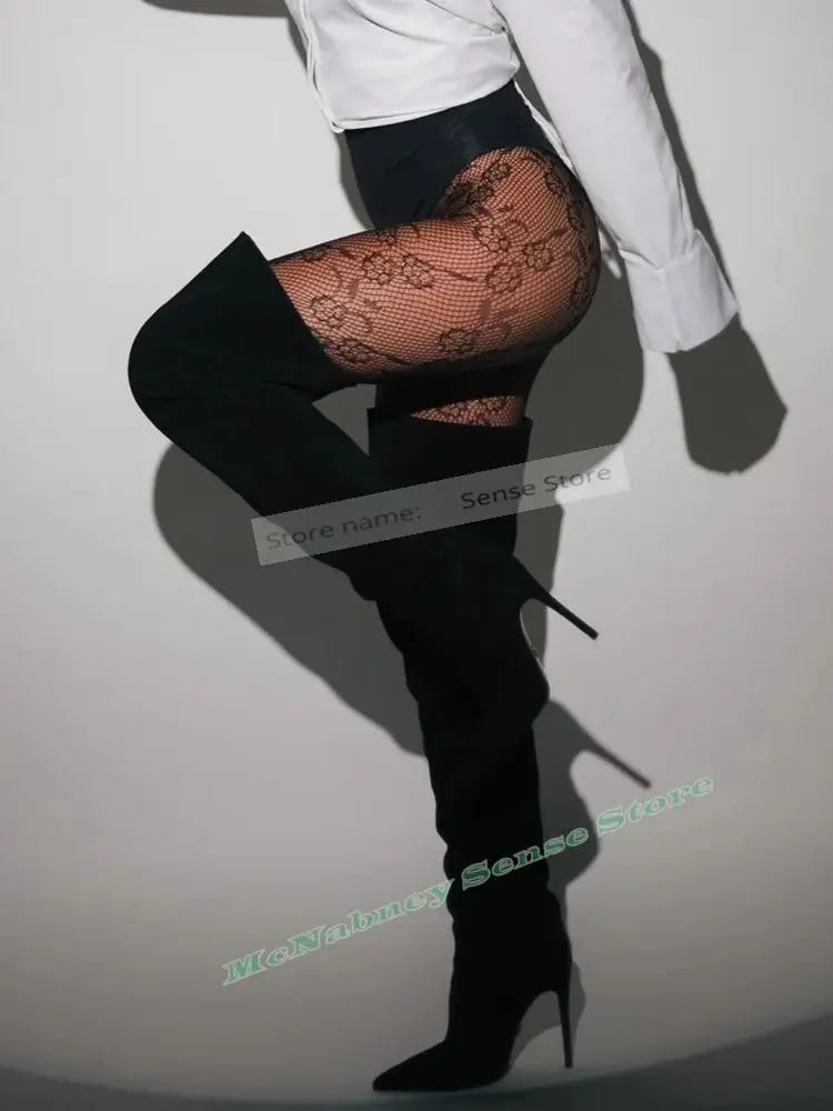 Suede Over the Knee Boots Pointy Toe Stiletto Heels for Women