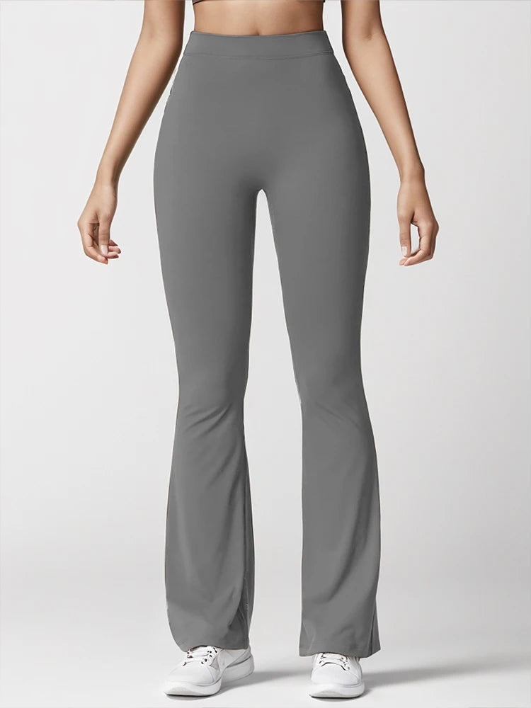Women's Sports Yoga Pants Pleated Flared Pants  V-Back Butt-Lifting Wide Leg High Waist 31.5 Inches Fitness Sports Yoga Pants