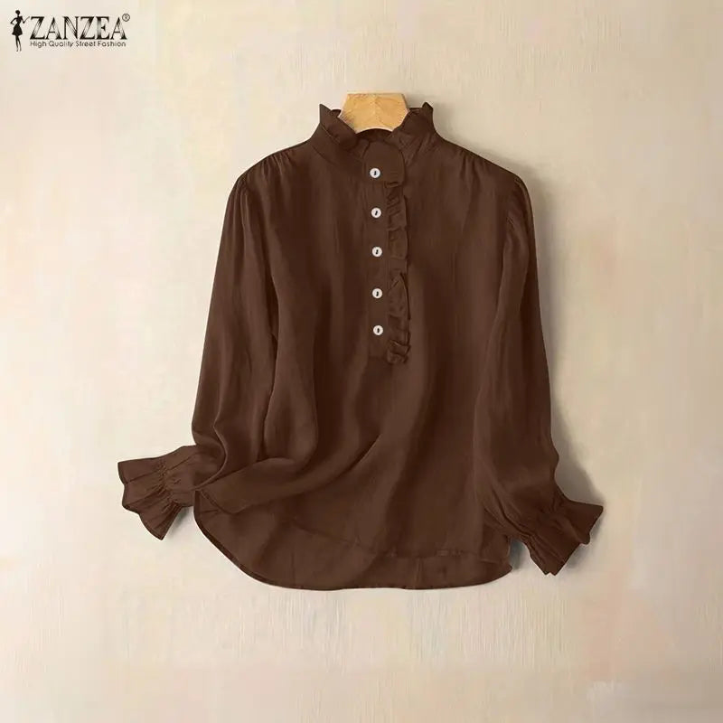 Elegant Ruffled Trim Long Sleeve Blouse for Women