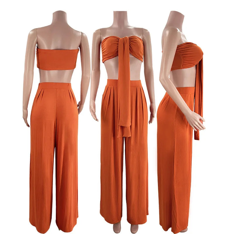 Elegant Solid Color Casual Two Piece Set for Women