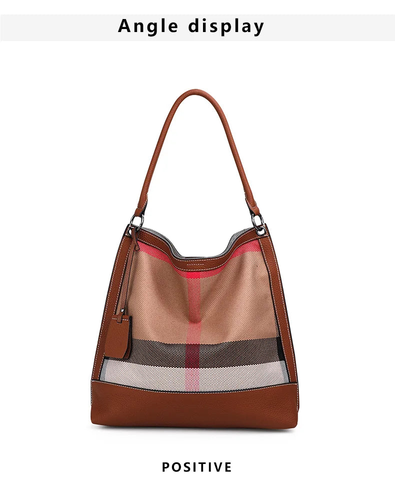 Versatile Large Capacity Plaid Canvas Messenger Bag for Women