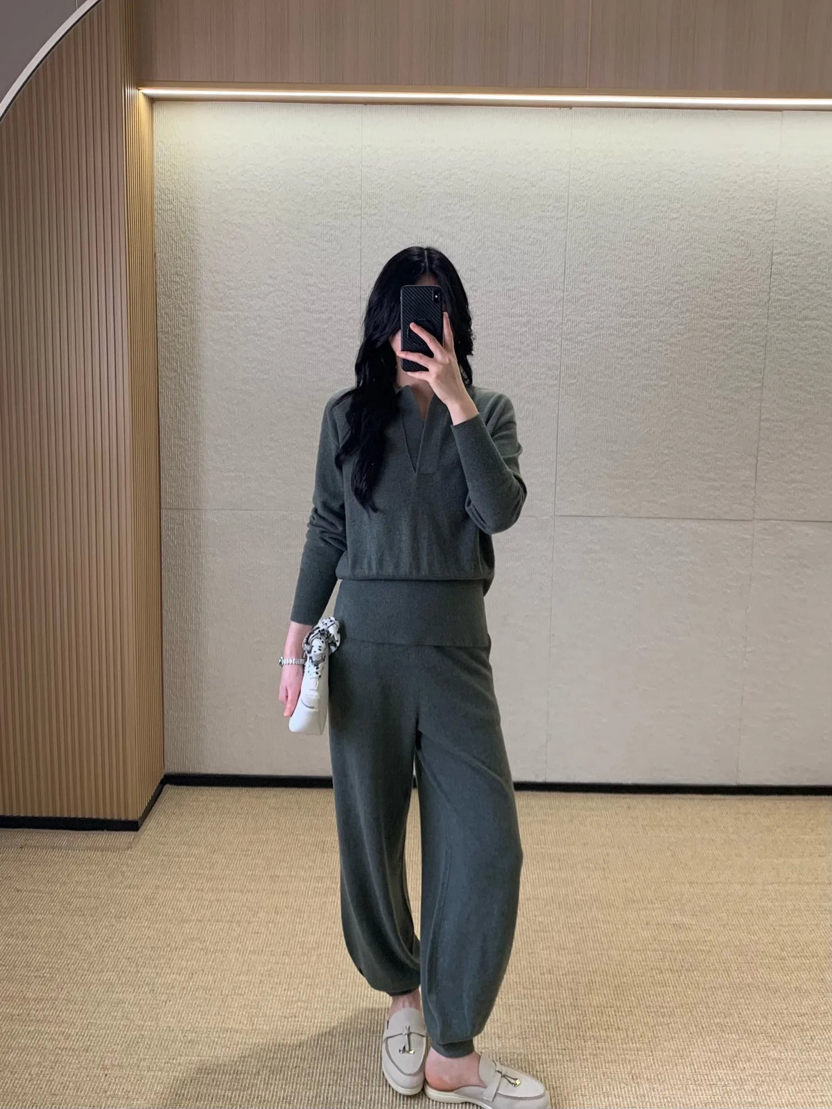 Minimalist Cashmere Knit Top And Pants Set for Women