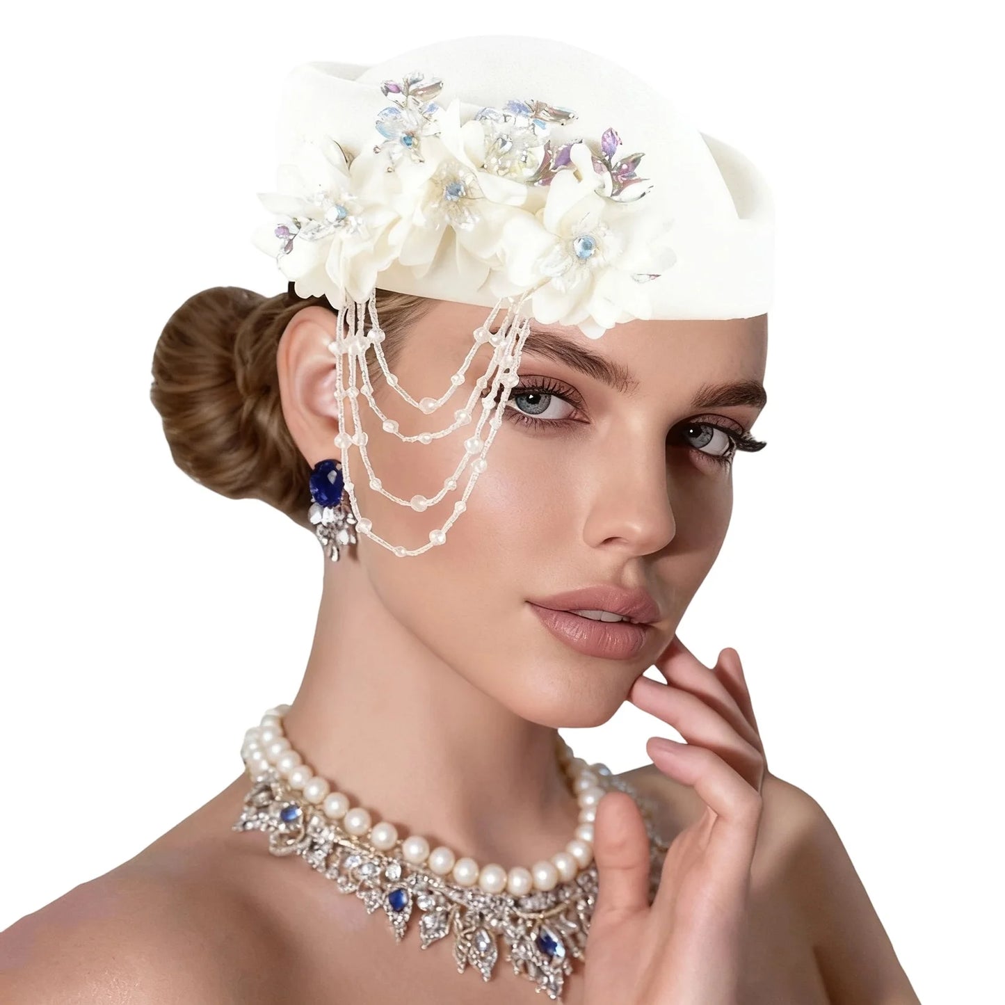 Retro British Beret With Floral Rhinestone Decor For Women