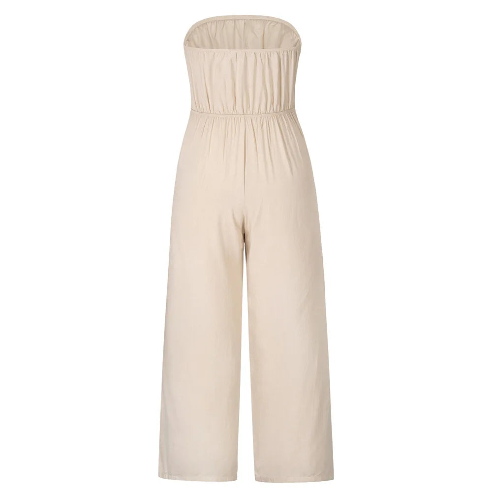 Casual Backless Slim Suspenders Straight Jumpsuit for Women