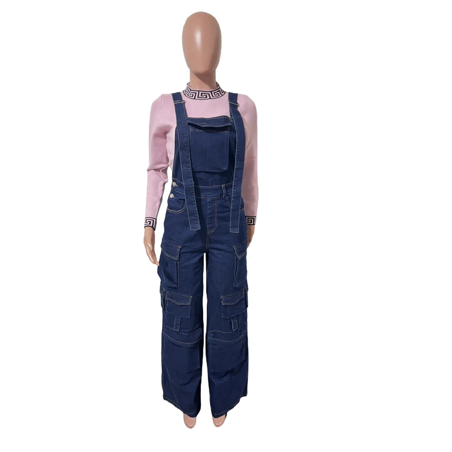 Patchwork Denim Jumpsuit with Spaghetti Straps for Women