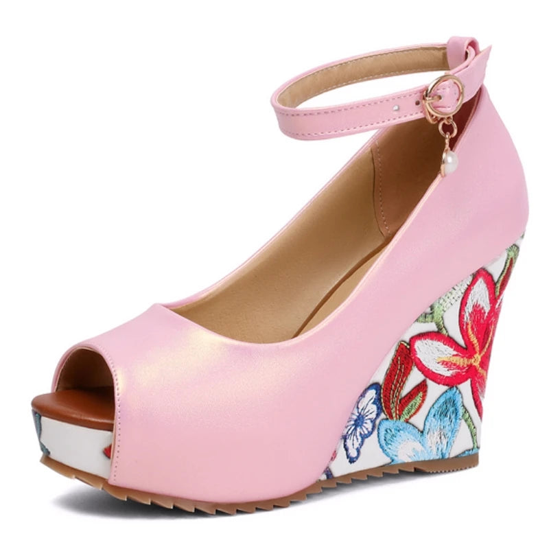 Strappy Buckle Platform Wedges