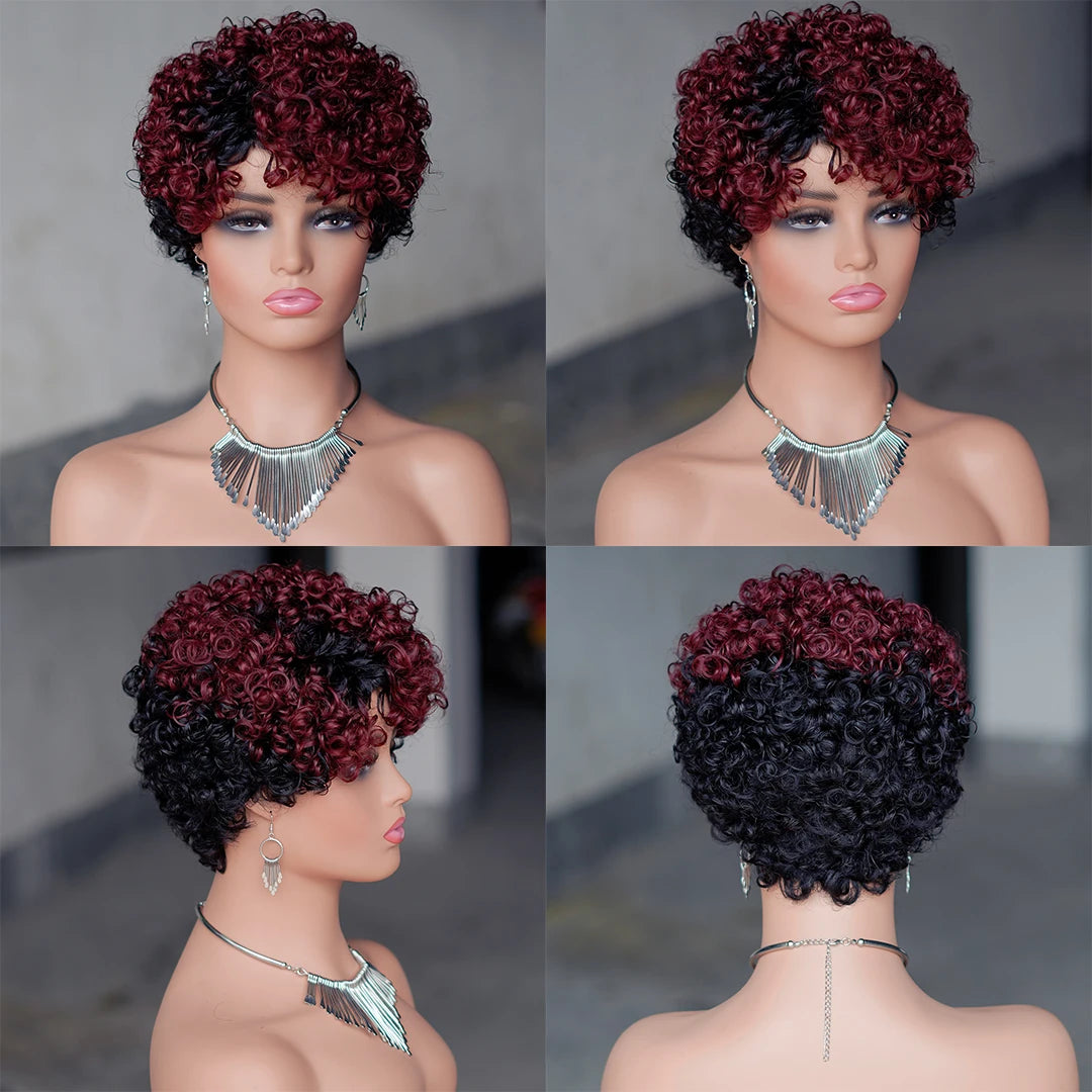 Short Curly Pixie Cut Brazilian Human Hair Wig for Women
