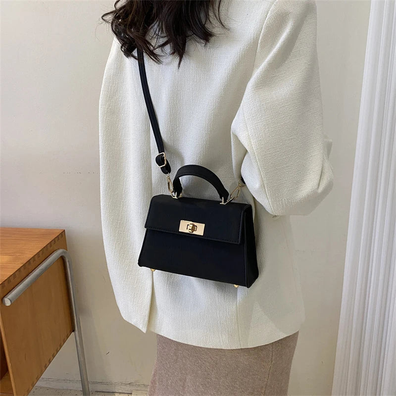 Luxury Fashion Small Square Bag Brand Design Advanced Leather Lock Simple Commuting Solid Color Texture Handbag Messenger Bag