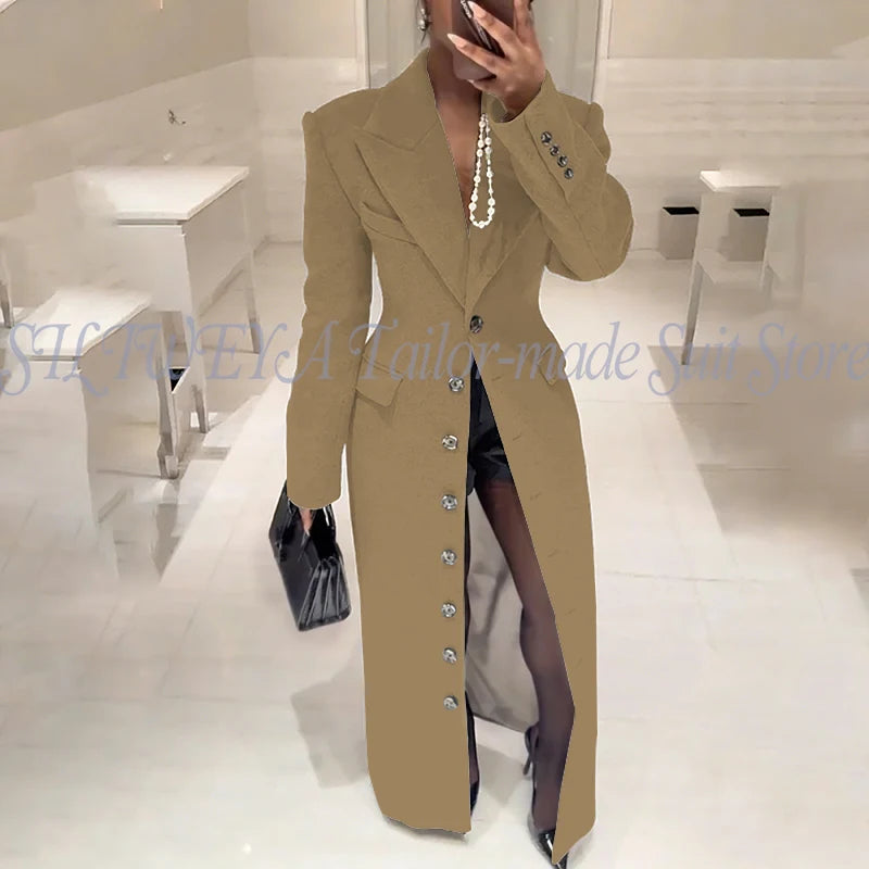 Elegant Slim Fit Blazer With Notched Collar For Women