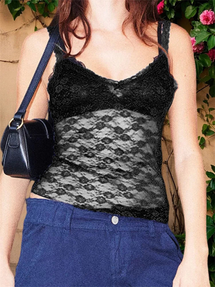 Lace Camisole Top Spaghetti Strap V-Neck for Women