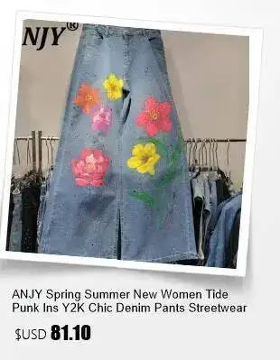 ANJY Autumn New Women's Streetwear Y2K Chic Fashion Safari Style Niche Personality Spliced Button Jeans Casual Denim Pants A7689