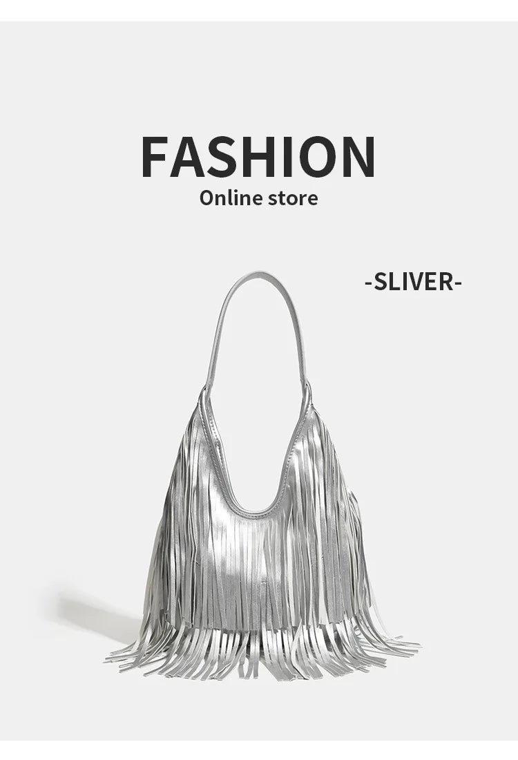 New Women's Shoulder Bag Solid Color Tassel Fashion Women's Shoulder Bag Large Capacity Retro Casual Women's Bag High Quality