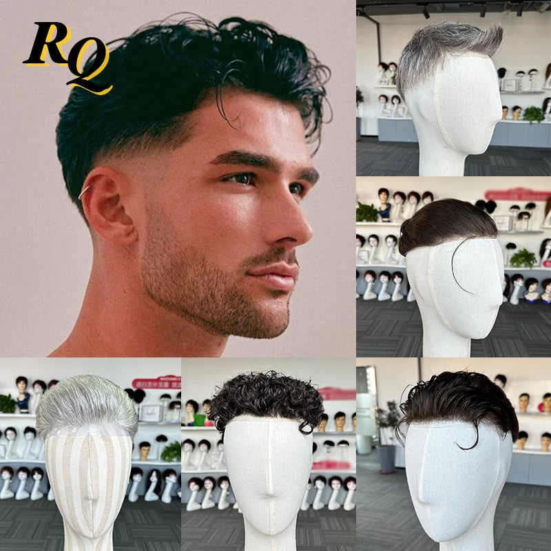 Pre Styled Human Hair Toupee For Men With Thin Skin Base