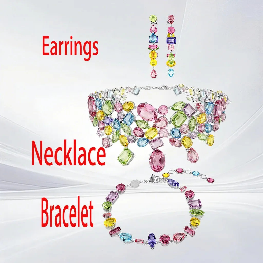 Gold Plated Mixed Cut Crystal Jewelry Set for Women
