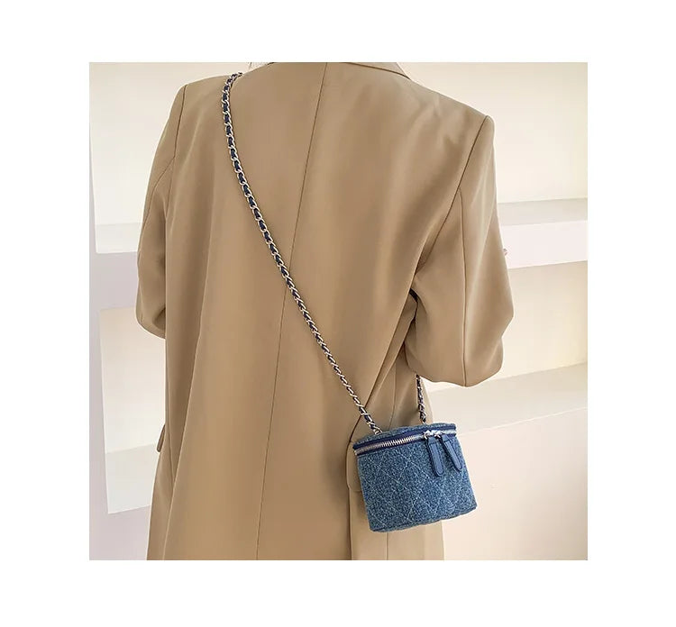 Mini Denim Crossbody Bag with Chain Strap for Women