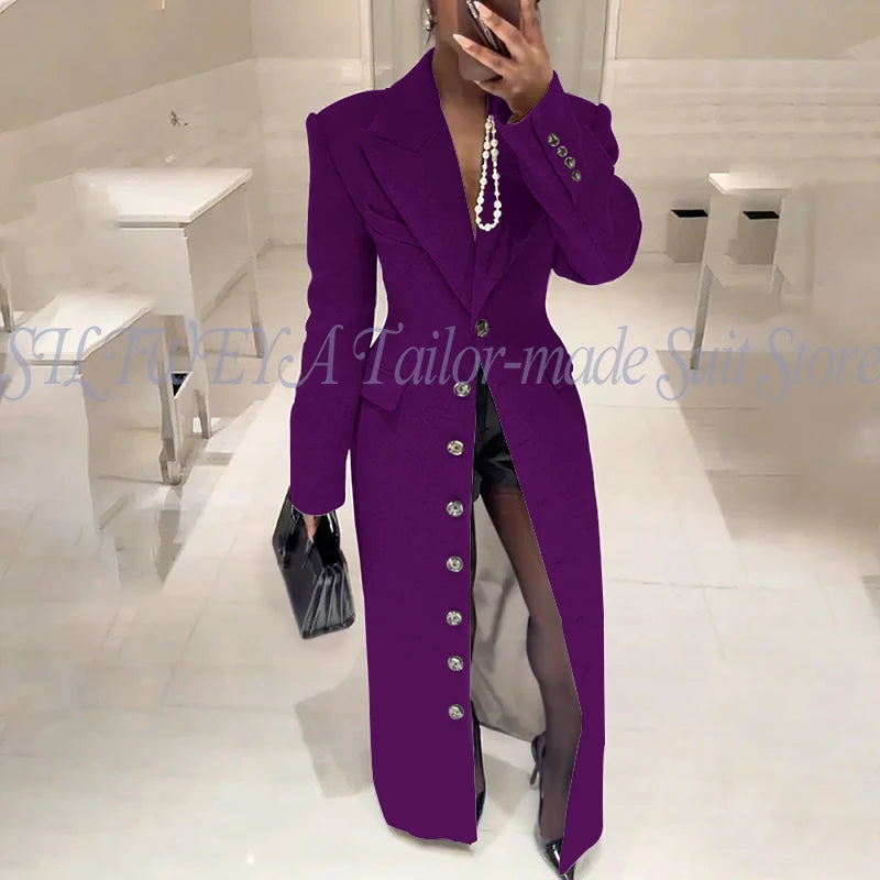 Elegant Slim Fit Blazer With Notched Collar For Women
