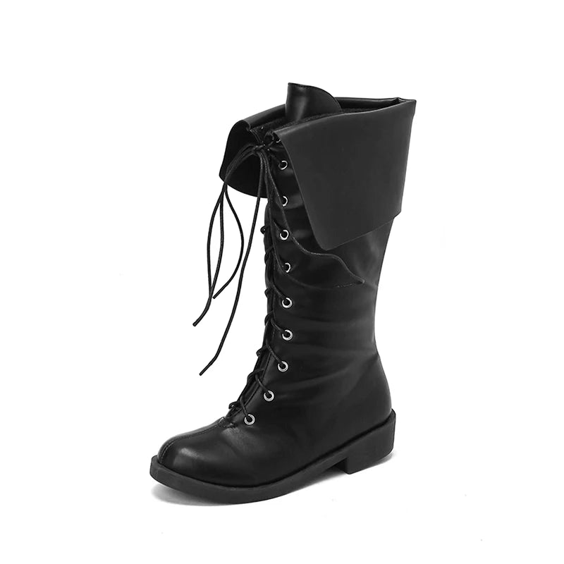 Retro Cross-Tied Flat Mid-Calf Costume Boots for Women